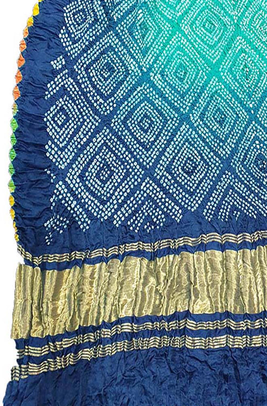 Blue Bandhani Pure Gajji Silk Shaded Dupatta - Luxurion World