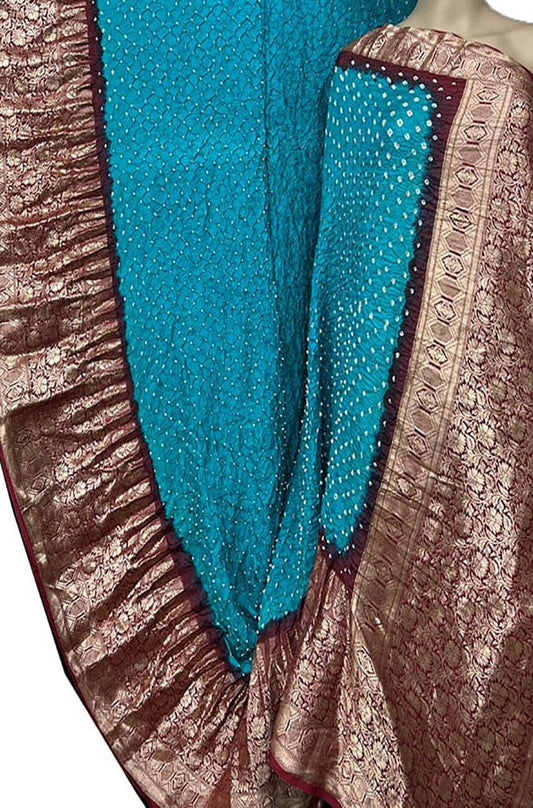 Blue Bandhani Pure Silk Kanjeevaram Border Saree - Luxurion World
