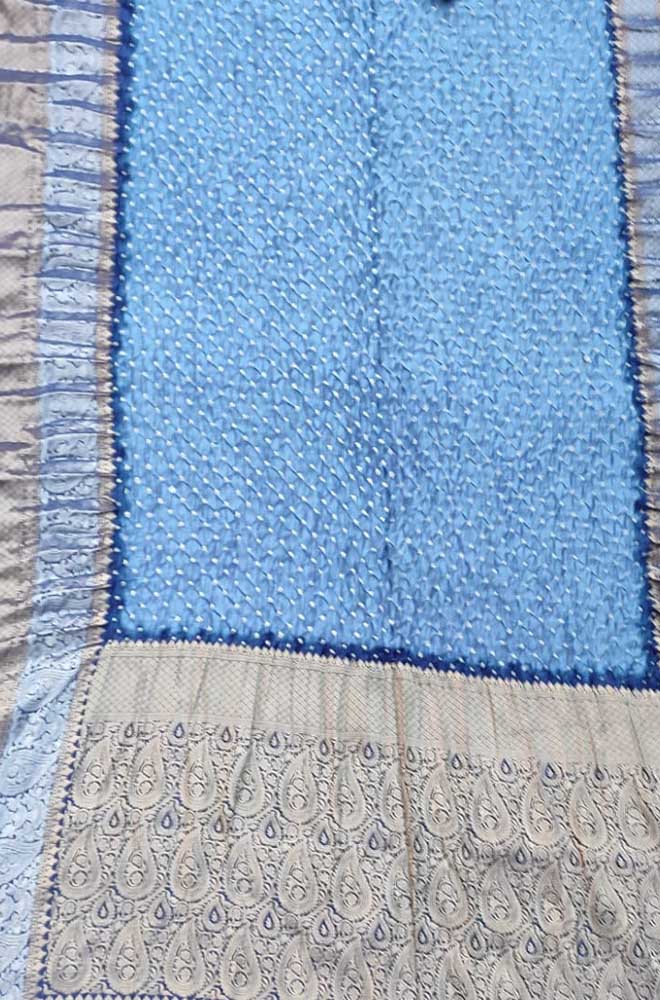 Blue Bandhani Pure Silk Kanjeevaram Border Saree - Luxurion World