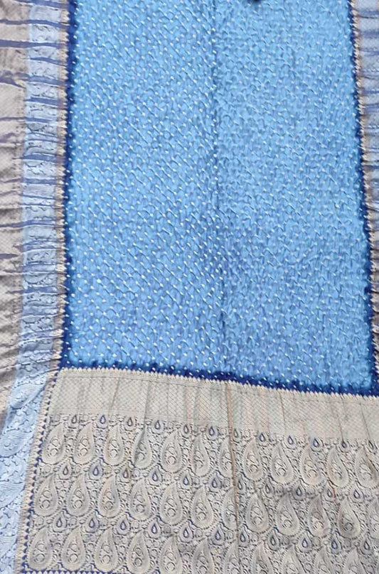 Blue Bandhani Pure Silk Kanjeevaram Border Saree - Luxurion World