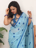 Blue Bengal Cotton Polka Dots Saree - Stylish and Elegant - Luxurion World
