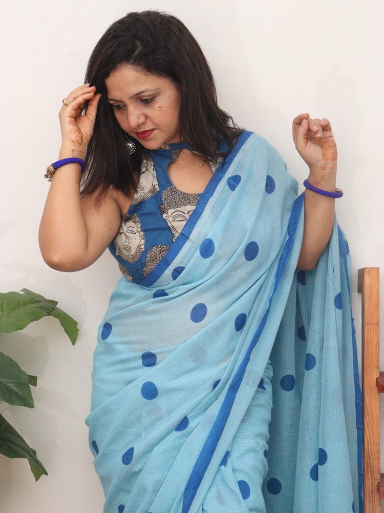 Blue Bengal Cotton Polka Dots Saree - Stylish and Elegant - Luxurion World