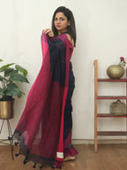 Blue Bengal Plain Cotton Saree - Luxurion World