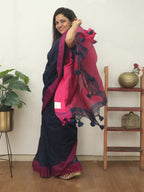 Blue Bengal Plain Cotton Saree - Luxurion World