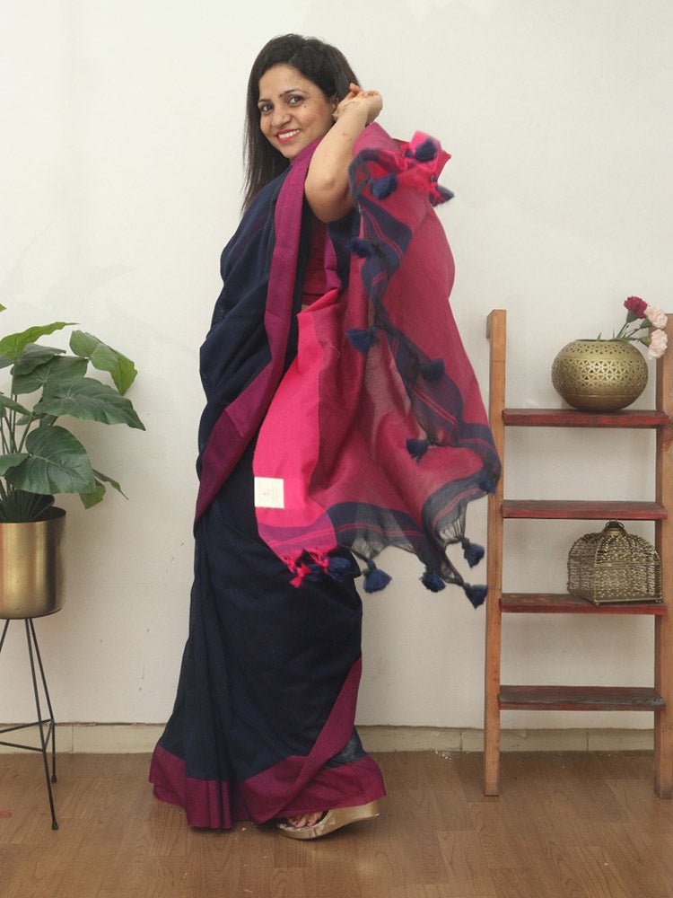 Blue Bengal Plain Cotton Saree - Luxurion World
