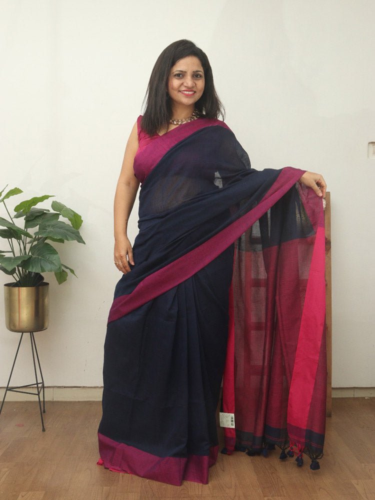 Blue Bengal Plain Cotton Saree - Luxurion World
