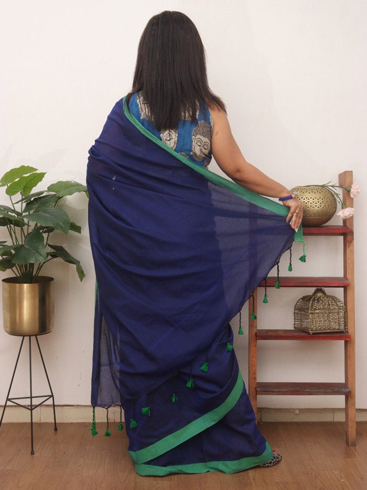 Blue Bengal Plain Cotton Saree - Luxurion World