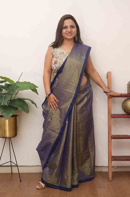 Blue Bengal Plain Tissue Cotton Saree