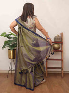 Blue Bengal Tissue Cotton Saree - Elegant and Timeless - Luxurion World