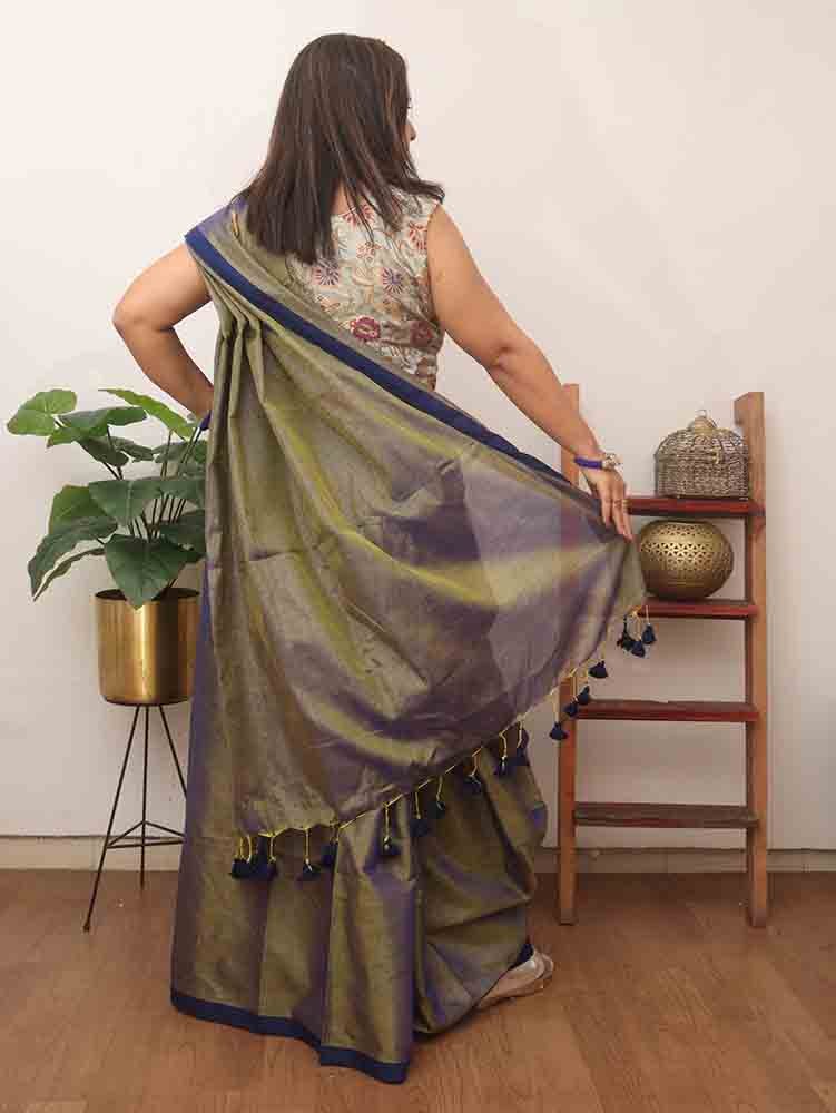 Blue Bengal Tissue Cotton Saree - Elegant and Timeless - Luxurion World