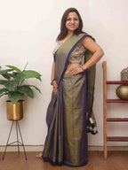 Blue Bengal Tissue Cotton Saree - Elegant and Timeless - Luxurion World