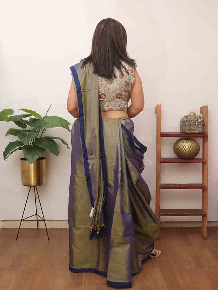 Blue Bengal Tissue Cotton Saree - Elegant and Timeless - Luxurion World