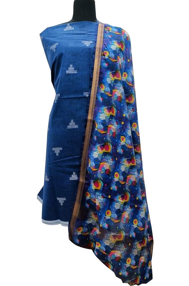 Blue Bhagalpur Linen Two Piece Unstitched Suit Set With Digital Printed Dupatta - Luxurion World