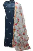 Blue Bhagalpur Linen Two Piece Unstitched Suit Set With Digital Printed Dupatta - Luxurion World