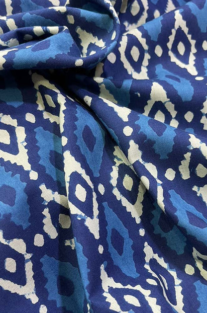 Blue Block Printed Cotton Fabric ( 1 Mtr )