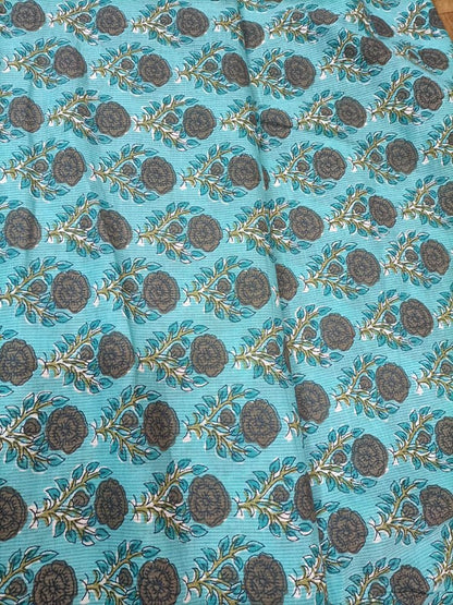 Blue Block Printed Cotton Fabric (1 Mtr)