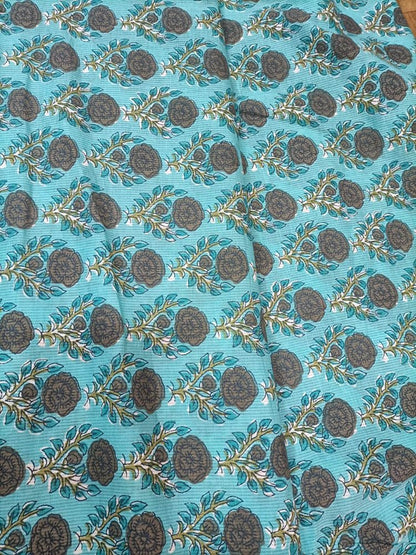 Blue Block Printed Cotton Fabric (1 Mtr) - Luxurion World