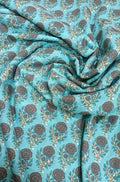 Blue Block Printed Cotton Fabric (1 Mtr) - Luxurion World