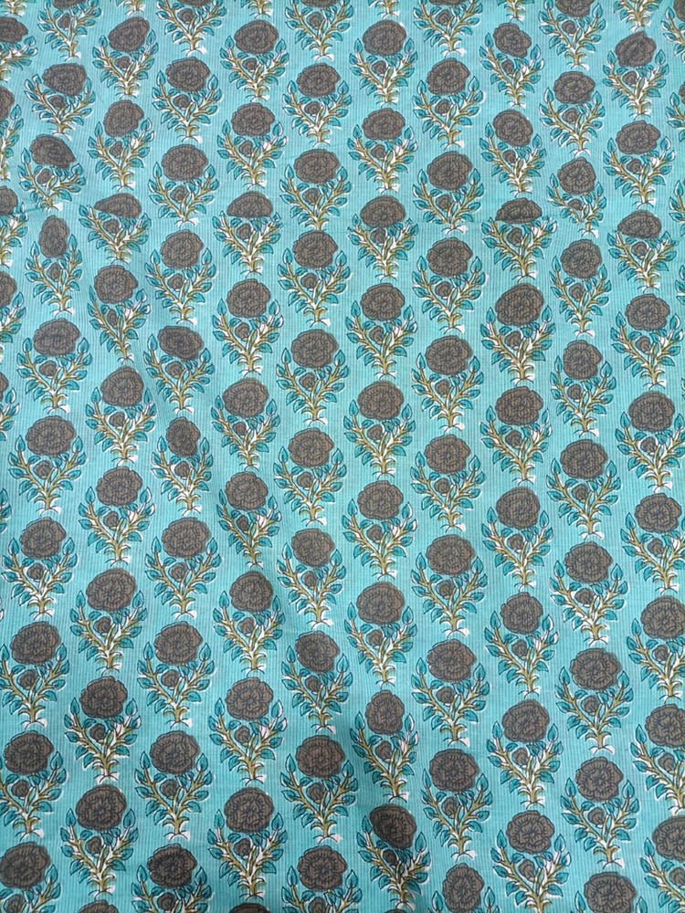 Blue Block Printed Cotton Fabric (1 Mtr) - Luxurion World