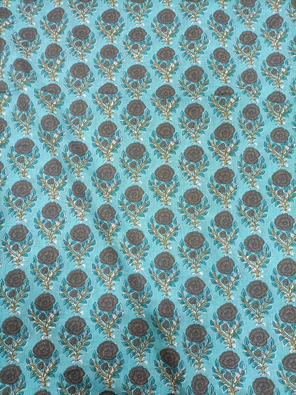 Blue Block Printed Cotton Fabric (1 Mtr) - Luxurion World