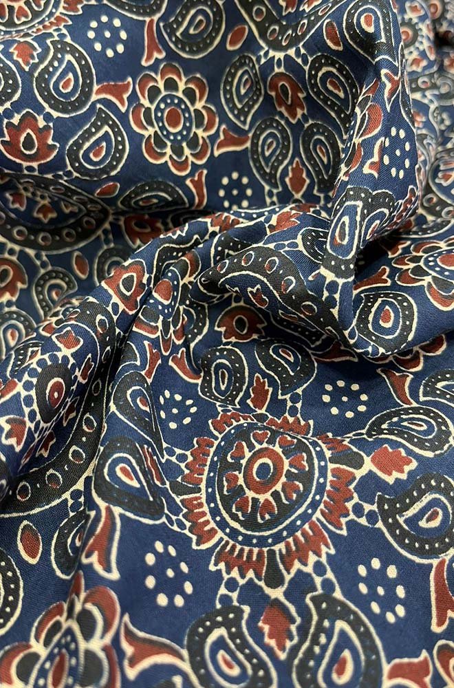 Blue Block Printed Cotton Fabric ( 1 Mtr )