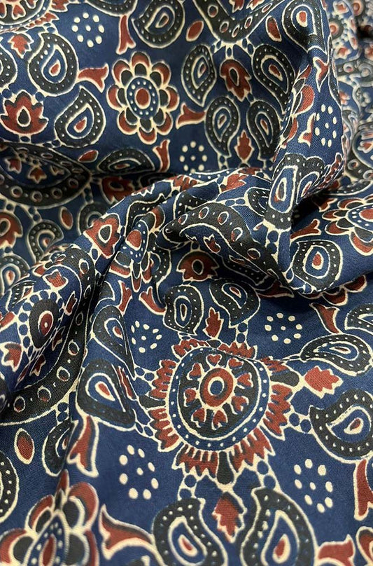 Blue Block Printed Cotton Fabric ( 1 Mtr ) - Luxurion World