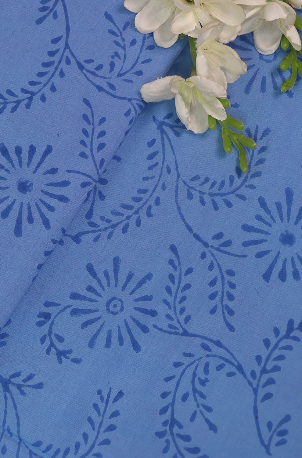 Blue Block Printed Cotton Fabric ( 2.5 Mtr ) - Luxurion World