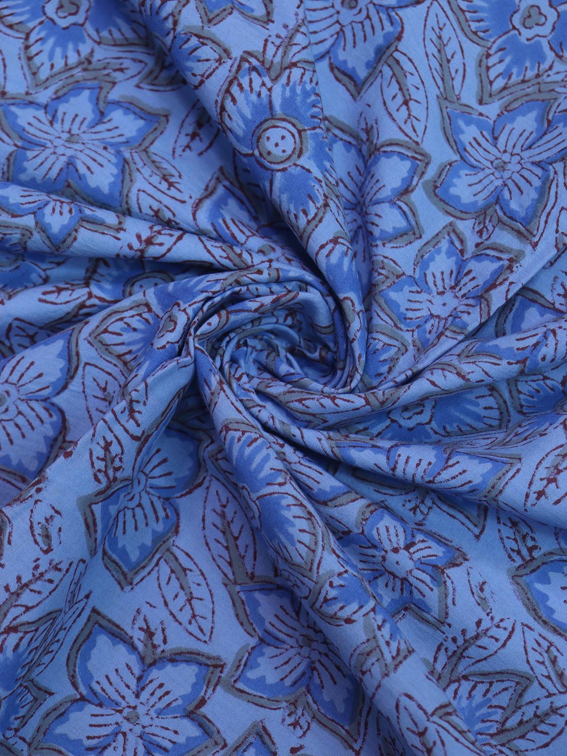Blue Block Printed Cotton Fabric ( 2.5 Mtr ) - Luxurion World