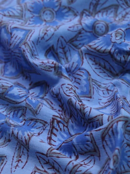 Blue Block Printed Cotton Fabric ( 2.5 Mtr ) - Luxurion World