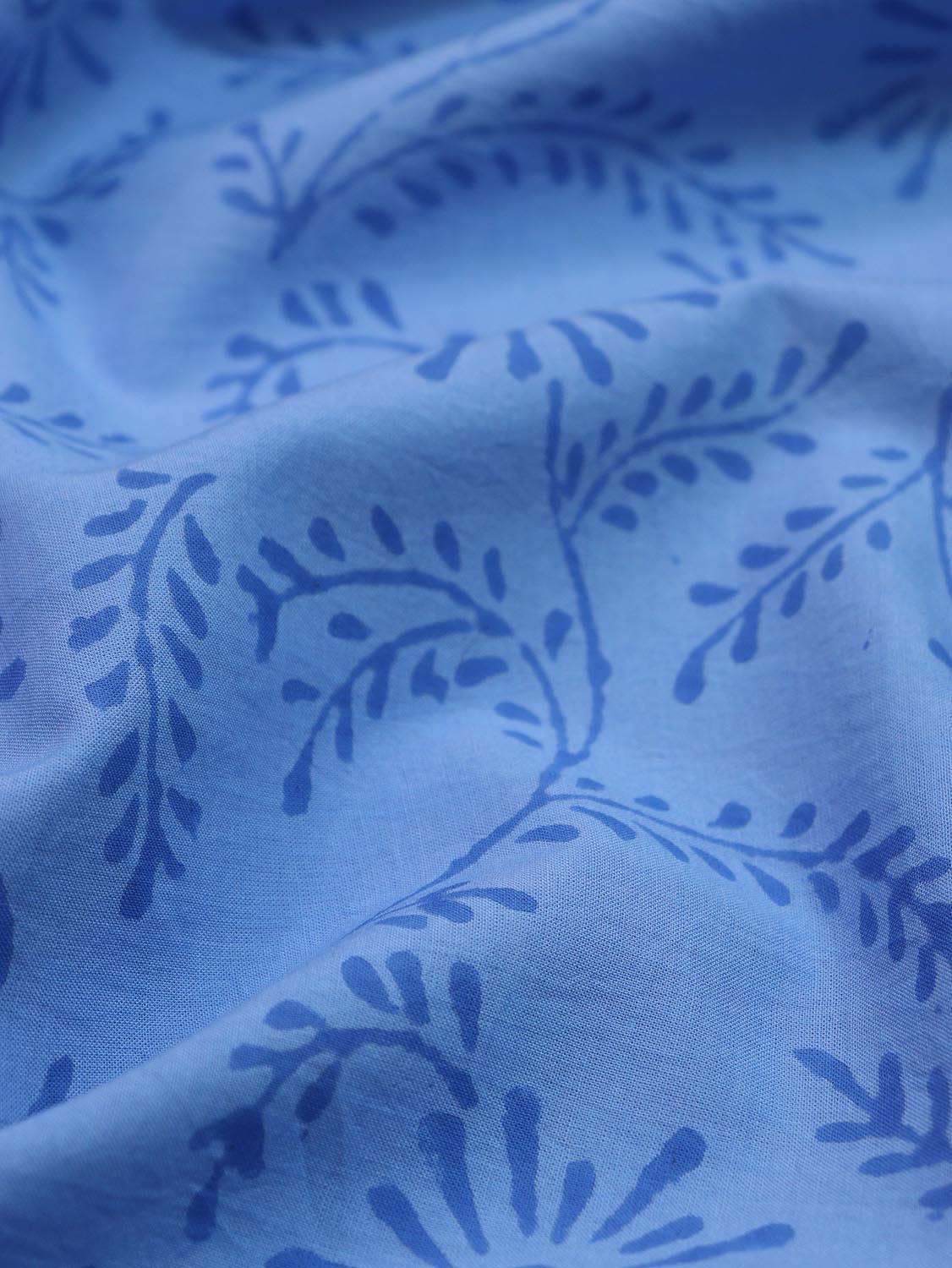 Blue Block Printed Cotton Fabric ( 2.5 Mtr ) - Luxurion World