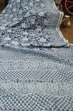 Stylish Blue Block Printed Cotton Saree for Elegant Look - Luxurion World