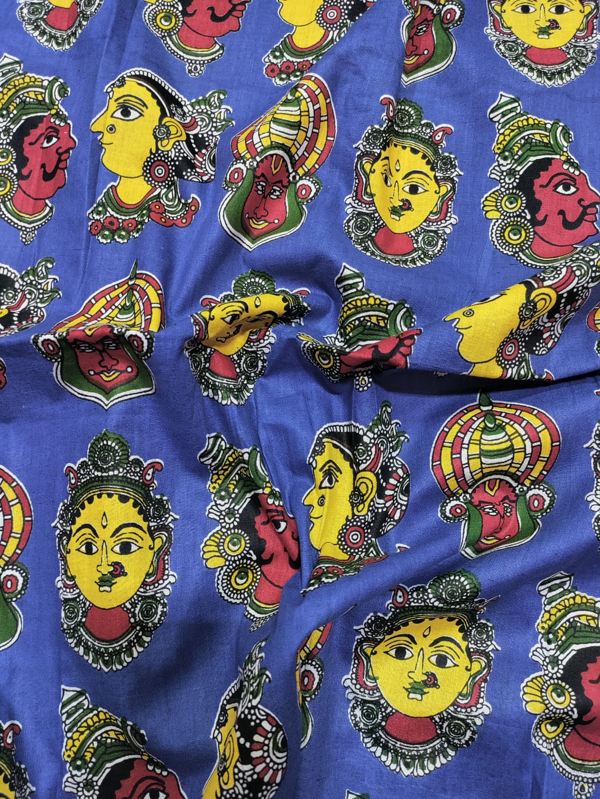 Blue Block Printed Kalamkari Cotton Fabric (1 mtr)