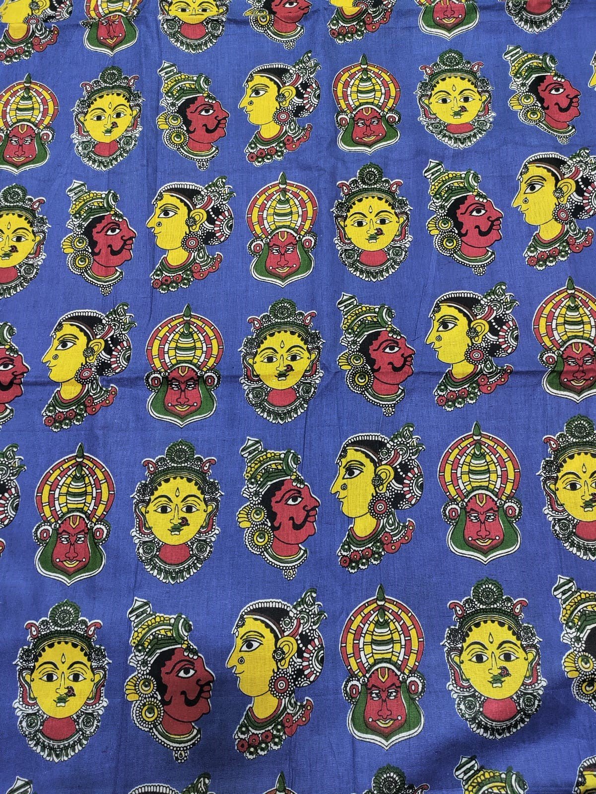 Blue Block Printed Kalamkari Cotton Fabric (1 mtr) - Luxurion World