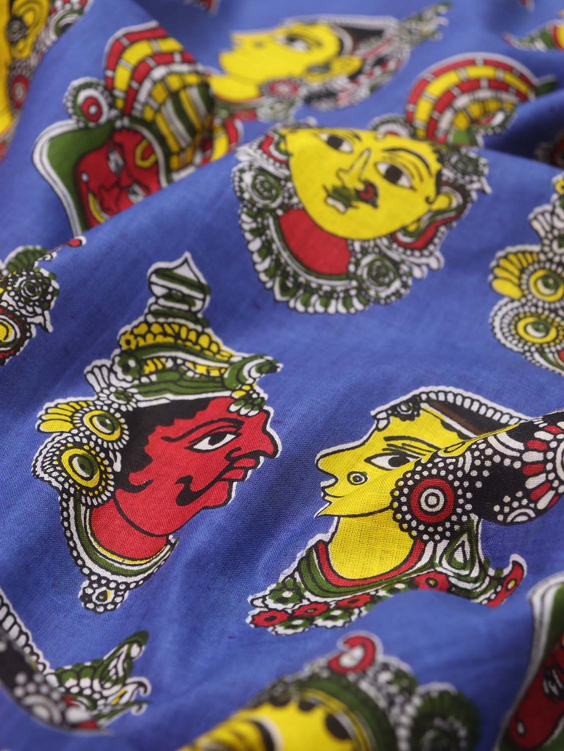 Blue Block Printed Kalamkari Cotton Fabric ( 1 Mtr ) - Luxurion World