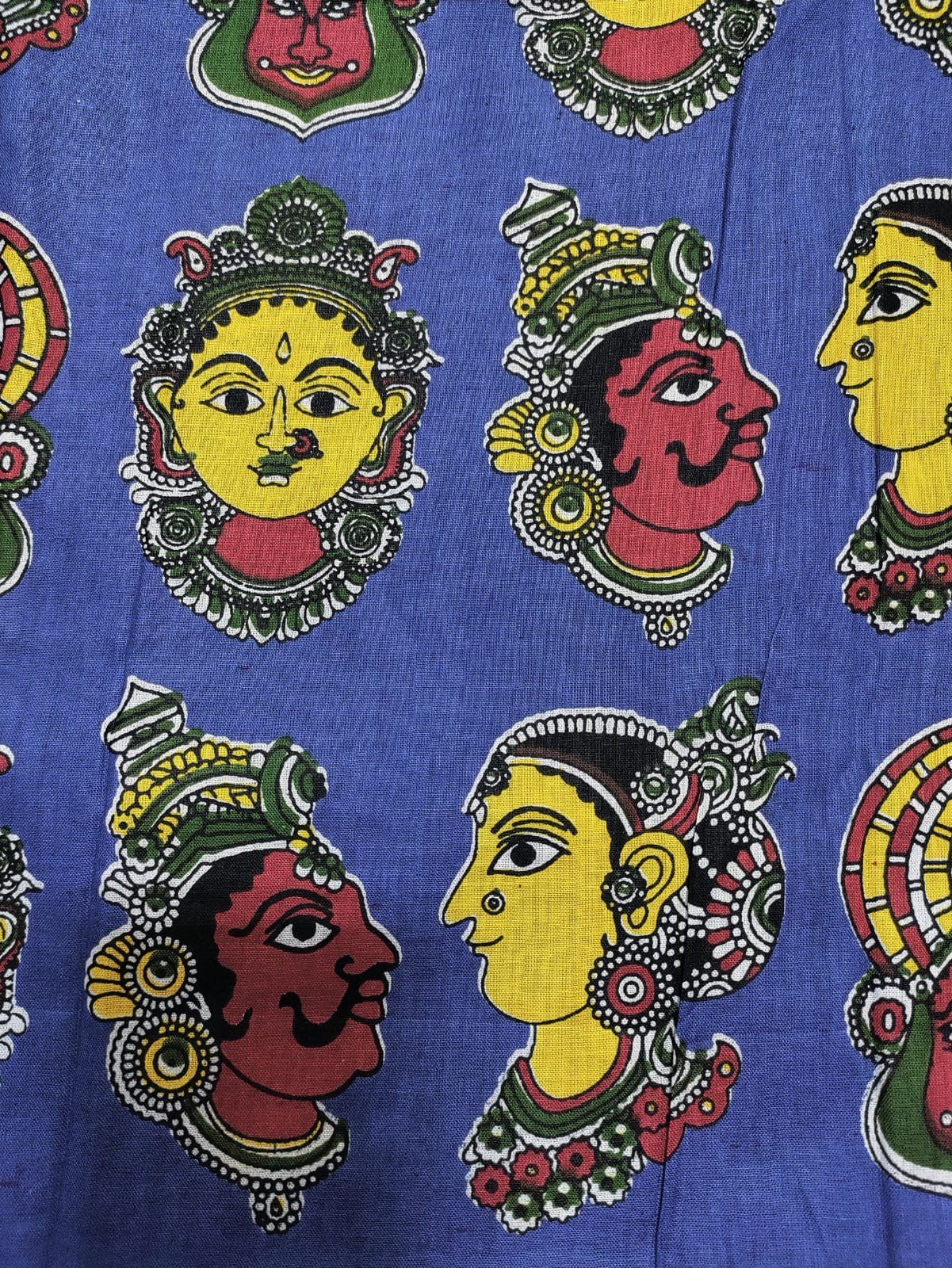 Blue Block Printed Kalamkari Cotton Fabric (1 mtr)