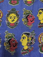 Blue Block Printed Kalamkari Cotton Fabric (1 mtr) - Luxurion World