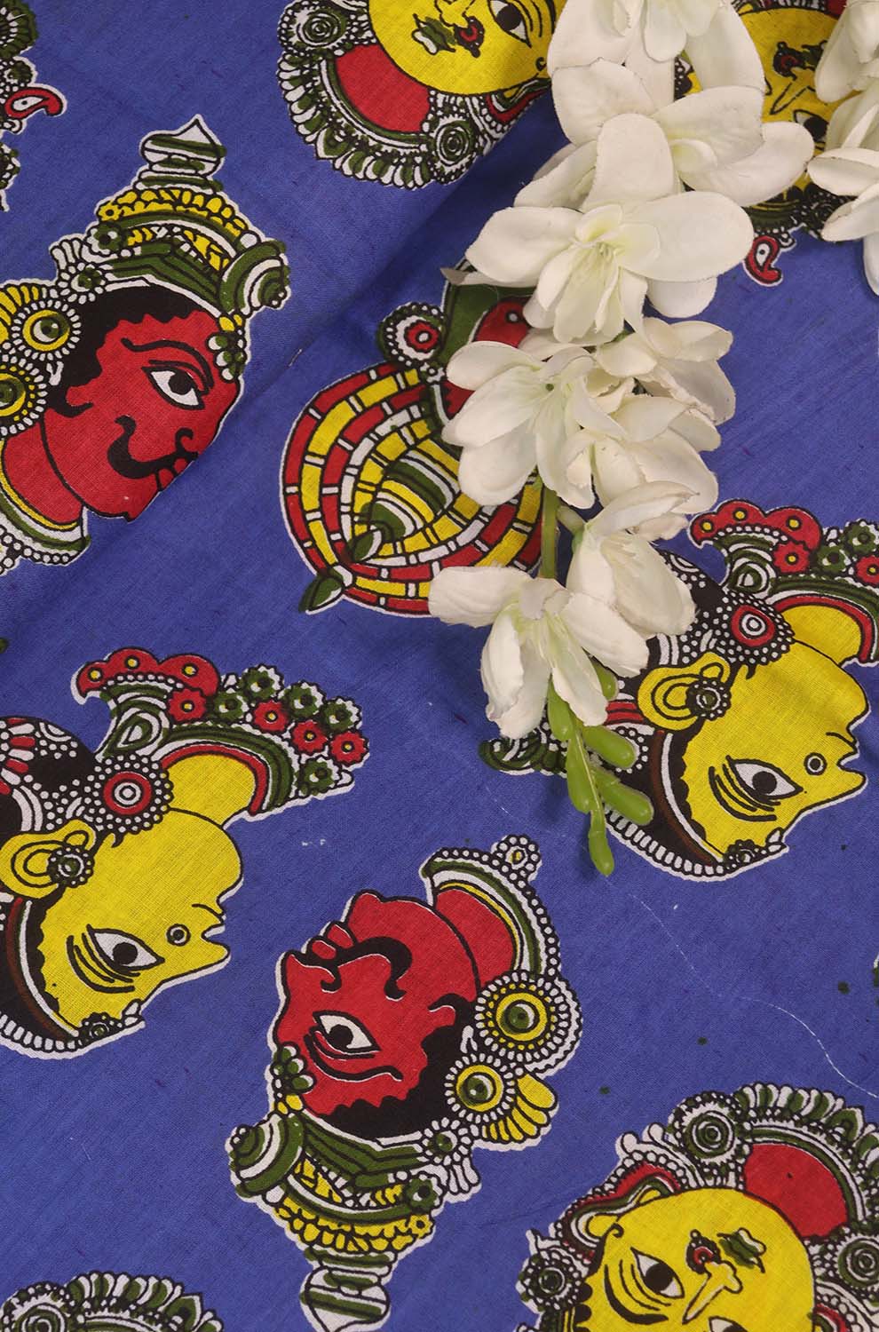 Blue Block Printed Kalamkari Cotton Fabric ( 1 Mtr ) - Luxurion World