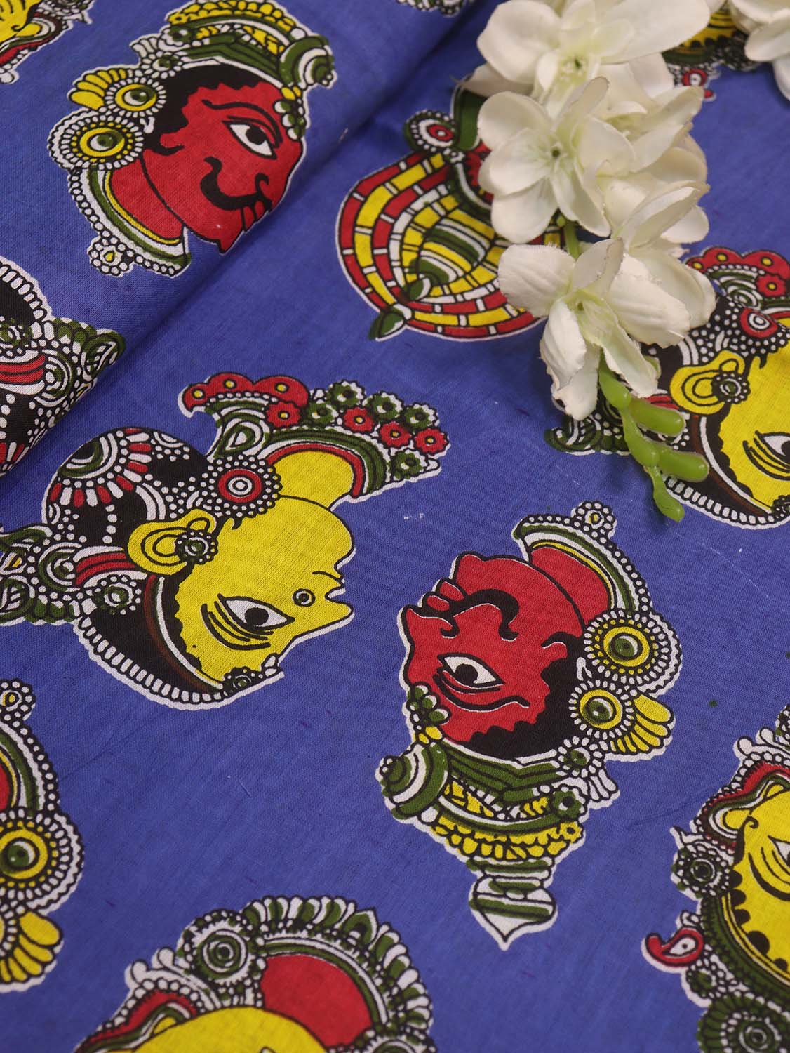 Blue Block Printed Kalamkari Cotton Fabric ( 1 Mtr ) - Luxurion World