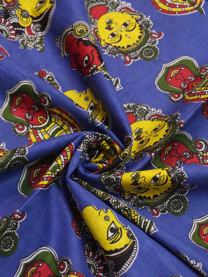 Blue Block Printed Kalamkari Cotton Fabric ( 1 Mtr )