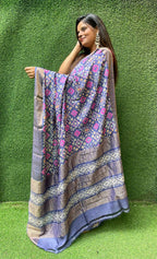 Blue Block Printed Pure Gachi Tussar Silk Saree - Luxurion World