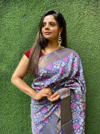 Blue Block Printed Pure Gachi Tussar Silk Saree - Luxurion World