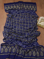 Blue Checks Bandhani Gajji Silk Gharchola Dupatta - Luxurion World