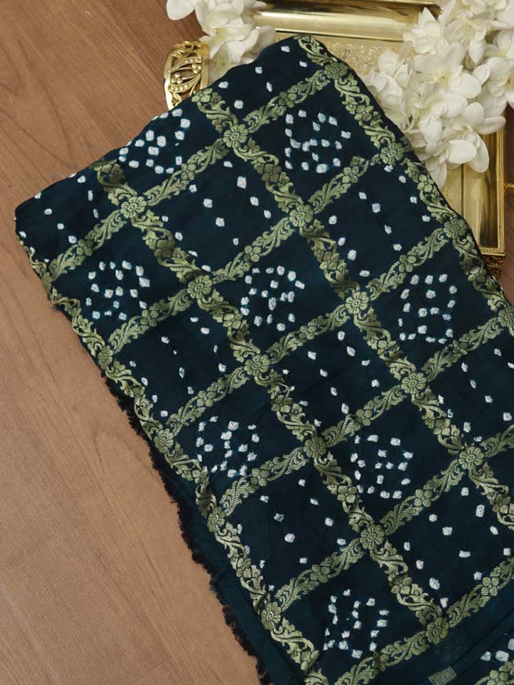 Blue Checks Bandhani Gajji Silk Gharchola Dupatta - Luxurion World