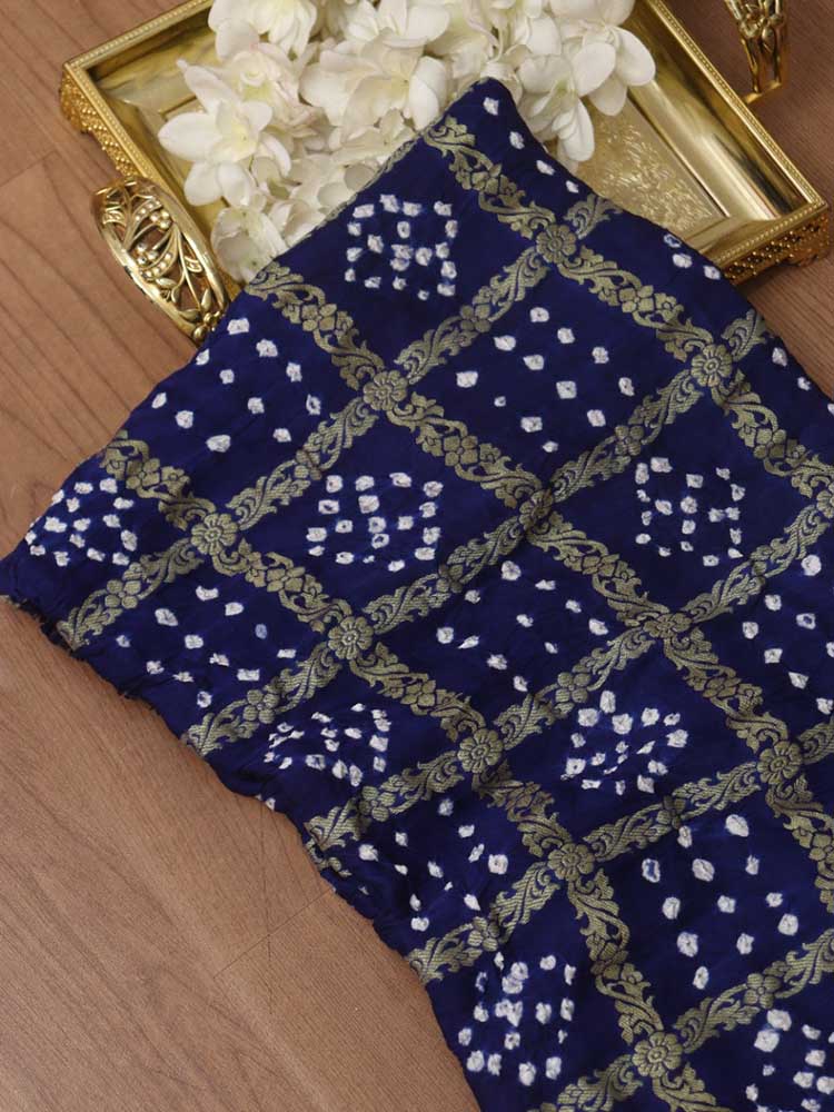 Blue Checks Bandhani Gajji Silk Gharchola Dupatta - Luxurion World