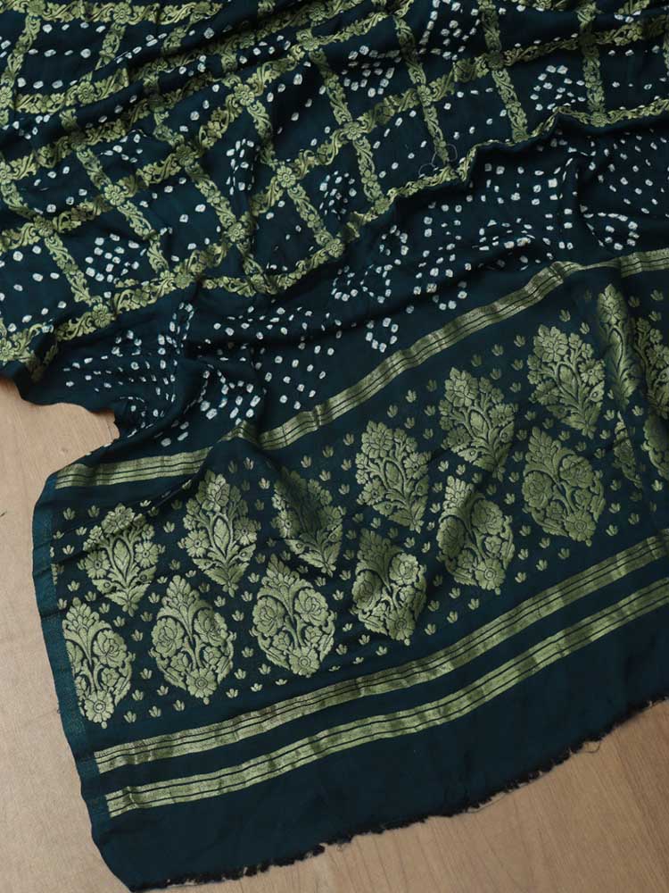 Blue Checks Bandhani Gajji Silk Gharchola Dupatta - Luxurion World