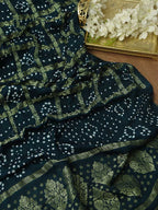 Blue Checks Bandhani Gajji Silk Gharchola Dupatta - Luxurion World
