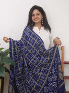 Blue Checks Bandhani Gajji Silk Gharchola Dupatta - Luxurion World