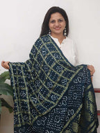 Blue Checks Bandhani Gajji Silk Gharchola Dupatta - Luxurion World