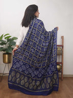 Blue Checks Bandhani Gajji Silk Gharchola Dupatta - Luxurion World
