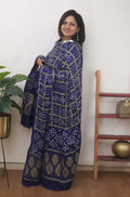 Blue Checks Bandhani Gajji Silk Gharchola Dupatta - Luxurion World